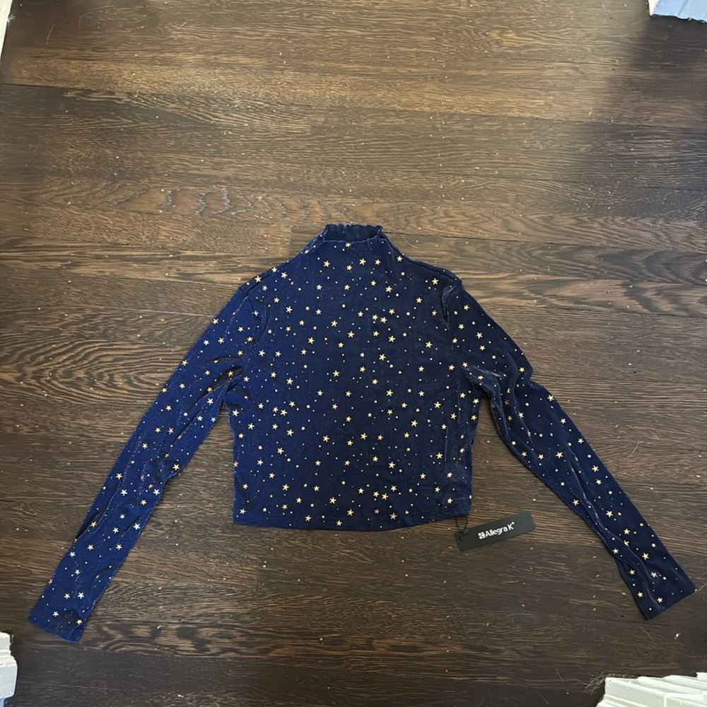 Sheer navy star print shirt